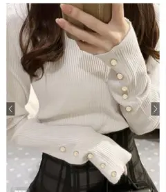 クルーネック袖ボタンリブニットトップス[k9274f]