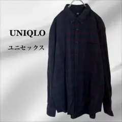 ユニクロ『UNIQLO』ネル シャツ【XL】ネイビー 紺 チェック 長袖