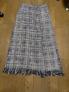 秋冬♡ツイードロングスカート♡チェック柄フリンジロングスカート