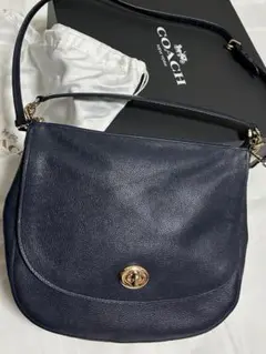 COACHコーチ ショルダーバッグ 2way ターンロック ネイビー レザー