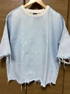 ZARA デニム風カットオフTシャツ S 切りっぱなし メンズ 古着 ストリートのサムネイル