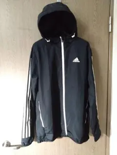 adidas フード付きナイロンジャケット 黒