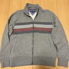 TOMMY HILFIGER ストライプジップアップトレーナー グレー