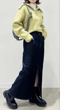 【美品】　GU 裏フリースデニムスカート　Mサイズ　ネイビー