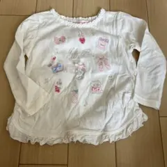 mezzo pianoホワイト刺繍長袖Tシャツ 100cm