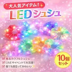 光るシュシュ LED 10個セット カラフル 光るヘアゴム イベント 夏祭