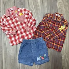 MIKI HOUSE チェック柄薄手長袖シャツ　半ズボン90センチまとめ売り3点