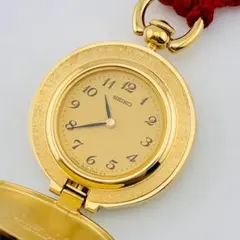 稼動品✨SEIKO 懐中時計 ゴールドカラー 電池 ボルドー 4N20-0460 