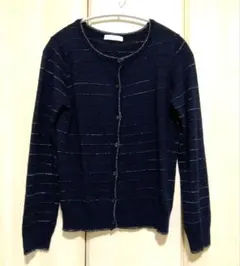 【パシオス】★サフューズ★シルク混★ボーダーカーディガン★濃紺（L）