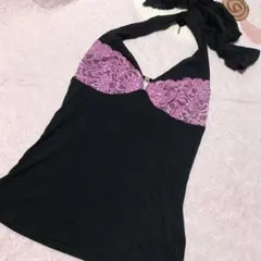MARS 黒ピンク　ホルターカットソー
