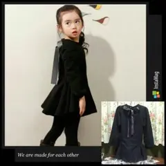 ブラック 【130㎝】バックリボン ワンピース 韓国 子供服 女の子 キッズ