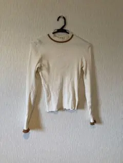 リブ編みホワイトニット長袖　古着