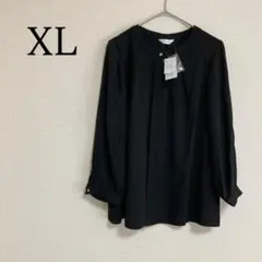 長袖ブラウス 袖プリーツ 洗濯可 XL 冠婚葬祭 セレモニー 黒 トップス 上品