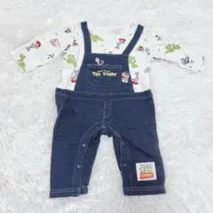 【美品】ディズニー トイストーリー オーバーオール風 ロンパース 70 男の子のサムネイル