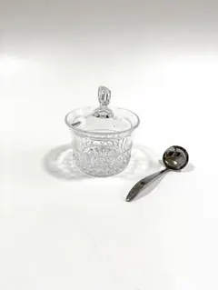 美しいガラス製シュガーポット＆スプーンセット【中古品】