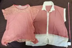 axes femme レース装飾付きピンク半袖シャツ 2枚