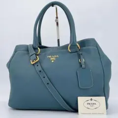 高級　美品　プラダ　ヴィッテロ　ダイノ　2way レザー　ショルダーバッグ　青