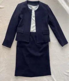 ユナイテッドアローズ　ノーカラー　ツイードセットアップ　ネイビー