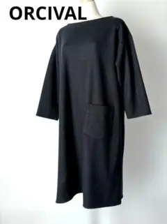 美品◆ORCIVAL オーシバル　ワンピース　ポケット　刺繍　ネイビー　ウール