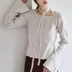 Kastane ボウタイ配色リブニット