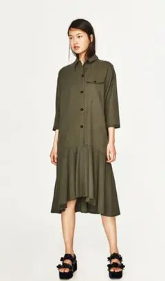 ZARA TRF シャツワンピース カーキ マーメイドのサムネイル