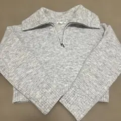 GU グレー ジップアップセーター ニット　ミニ丈　トップス　冬　M