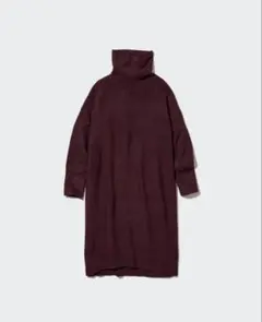 UNIQLO スフレヤーンタートルネックワンピース　ワイン　Sサイズ