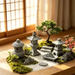 【6個セット】室内 岩石 オブジェ ミニ 日本 庭園 置物 灯籠 石塔 6個