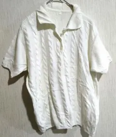 海外古着✨ホワイト ケーブルニット 半袖ポロシャツヴィンテージ