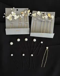 graju 髪飾りヘアピンパール フラワー リーフ Uピン15個セットまとめ売り