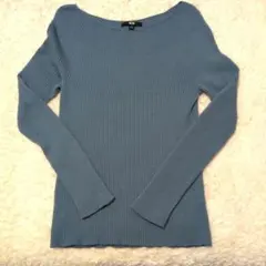 ユニクロ　UNIQLO　リブニット　ボートネック　長袖セーター　Lサイズ　ブルー