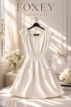 FOXEY 白ニットワンピース 日本製 美シルエット 即完売