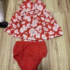 赤色花柄ワンピース 12-18ヶ月