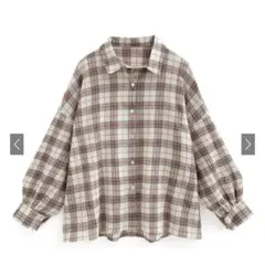 GRL グレイル　チェック柄オーバーサイズシャツ　ブラウン　茶色　チェックシャツ