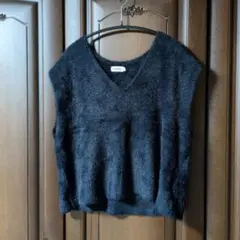 LEPSIM ブラック Vネック シャギーニットベスト Fサイズ