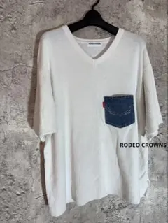 ☘️RODEO CROWNS 綿100 Vネック デニムポケットワッフル半袖ニットのサムネイル