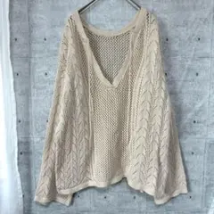 ローリーズファーム　長袖ニット　透かし編み　鍵編み　Vネック　オーバーサイズ