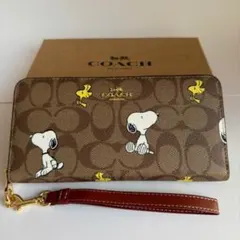 コーチ CE705 スヌーピー柄 長財布 シグネチャー ブラウン
