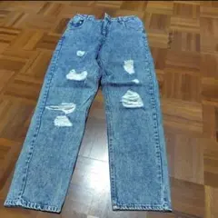 ダメージ加工ブルーデニムパンツ ウエスト69~77cmのサムネイル