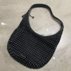 か*ち様 COBO y2k 編み込みワンショルダーバッグ　ブラック　光沢　メタル