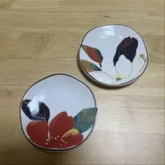 未使用　美濃焼陶器 【＆藍】 花かいろう 和菓子皿/豆皿　山茶花＆木蓮セット