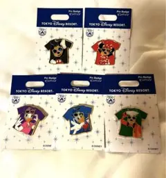 【ディズニー】サングラスTシャツ柄ピンバッジ コンプリートセット　新品