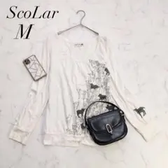 スカラー/プリントカットソー長袖綿100%M/ホワイト羊ホワイト系Tシャ☘️のサムネイル