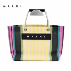 美品 マルニ MARNI フラワーカフェマーケット ストライプバッグのサムネイル
