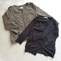 ローリーズファーム カーキ ブラウン ブルゾン ダークグレーカーディガン セット