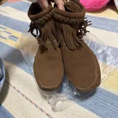 ブラウン フリンジ付き スエードブーツ