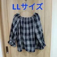 しまむら HK WORKS LONDON チェックトップス 長袖 紺 LL