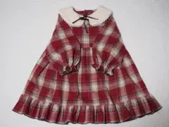 Xmas color 赤系チェックのワンピース&くまの付け襟