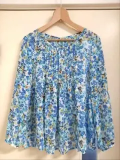 【美品】水彩画風 花柄シフォンブラウス