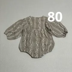 ELMO 長袖ロンパース 小花柄 刺繍 ブラウン 春 韓国子供服 80